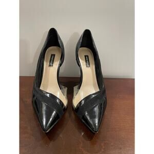 Nine West Black Patent Leather Pumps w/ Faux Suede & Clear Panel – Size 8.5